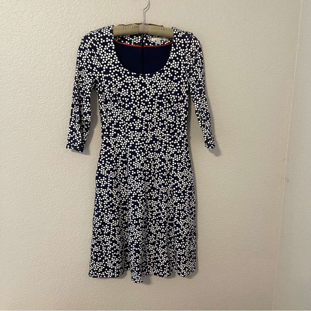 Boden Lined 3/4 Sleeve Dress, Navy & White, with Pockets. Size 4 US / 8 UK.